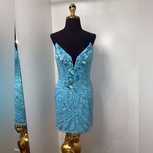 Elegant Blue Sequin Mini Dress